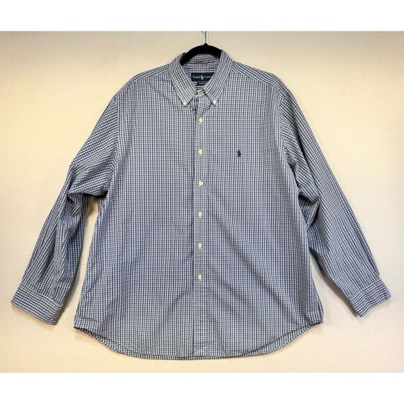 Ralph Lauren Men's Classic Fit Button-Down Gingham Shirt Size 17.5 Blue - Picture 1 of 11
